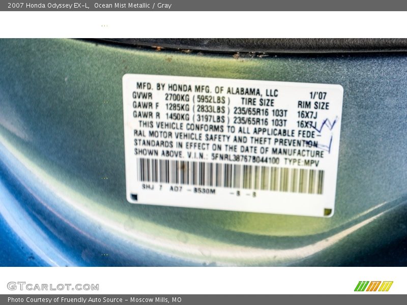 Ocean Mist Metallic / Gray 2007 Honda Odyssey EX-L