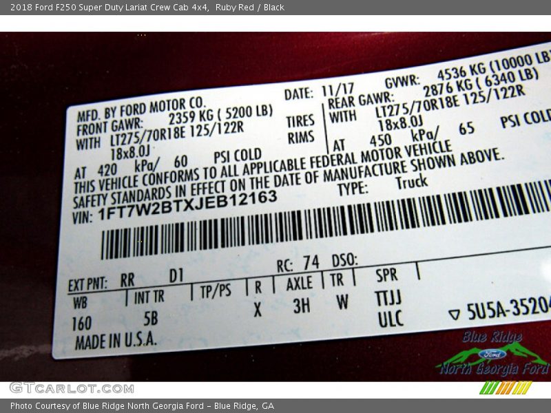 Ruby Red / Black 2018 Ford F250 Super Duty Lariat Crew Cab 4x4