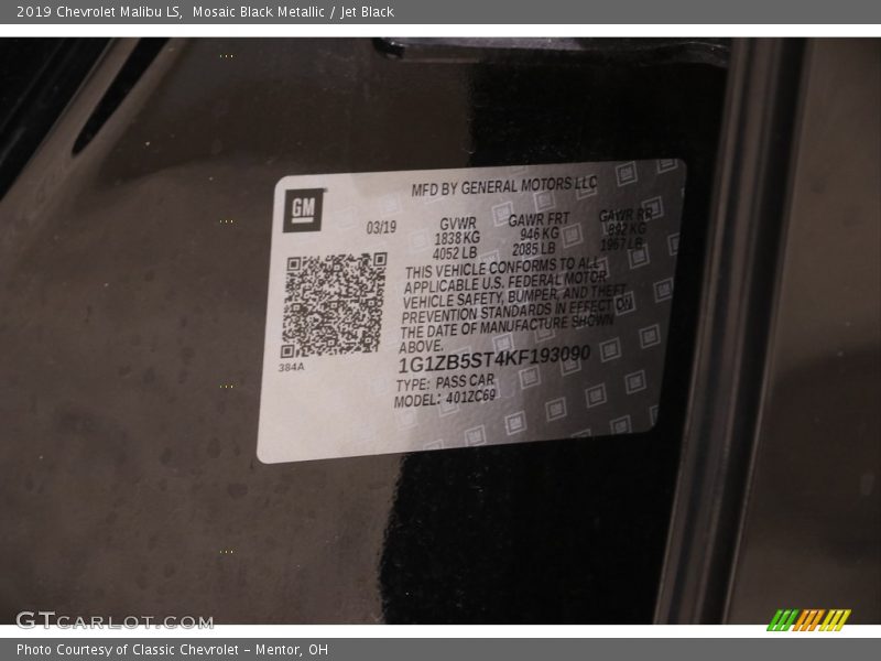 Mosaic Black Metallic / Jet Black 2019 Chevrolet Malibu LS