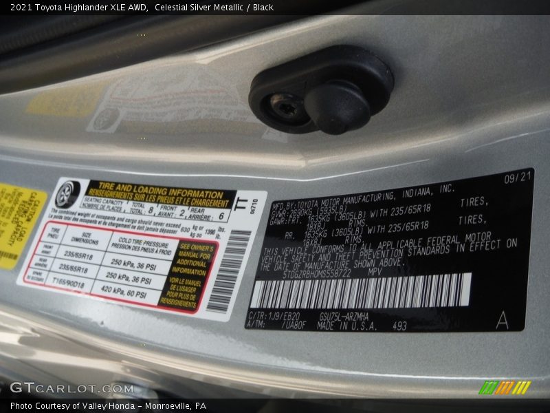 2021 Highlander XLE AWD Celestial Silver Metallic Color Code 1J9