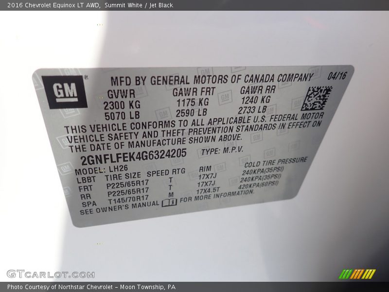Summit White / Jet Black 2016 Chevrolet Equinox LT AWD