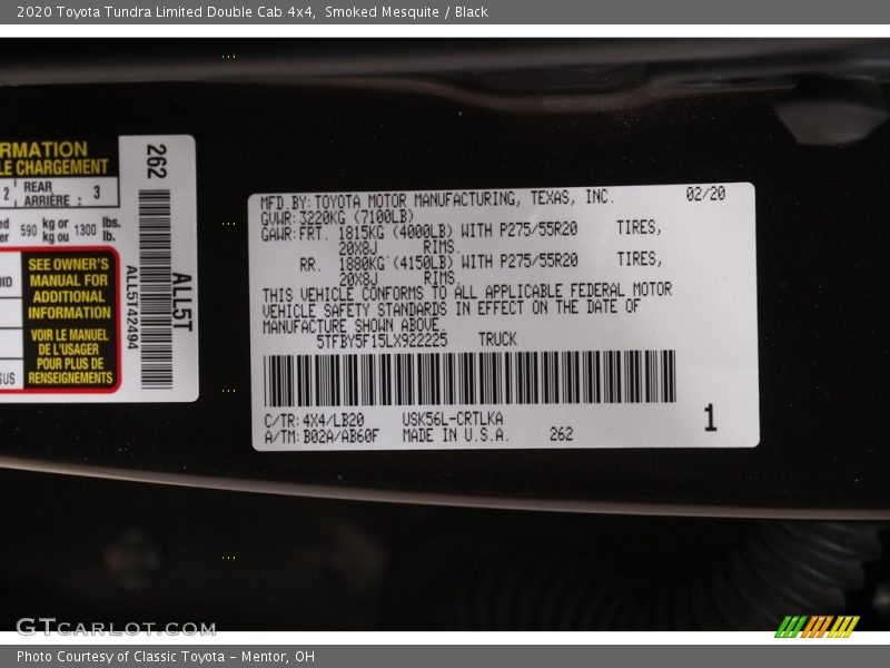 Smoked Mesquite / Black 2020 Toyota Tundra Limited Double Cab 4x4