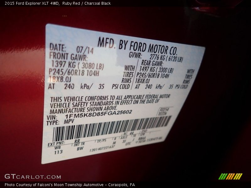 Ruby Red / Charcoal Black 2015 Ford Explorer XLT 4WD