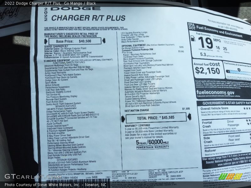  2022 Charger R/T Plus Window Sticker