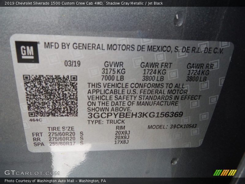 Shadow Gray Metallic / Jet Black 2019 Chevrolet Silverado 1500 Custom Crew Cab 4WD