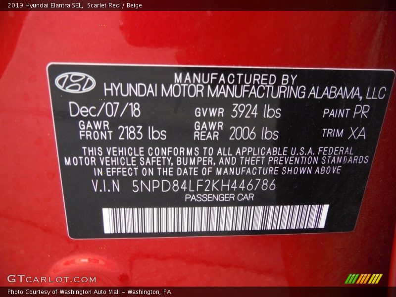 Scarlet Red / Beige 2019 Hyundai Elantra SEL