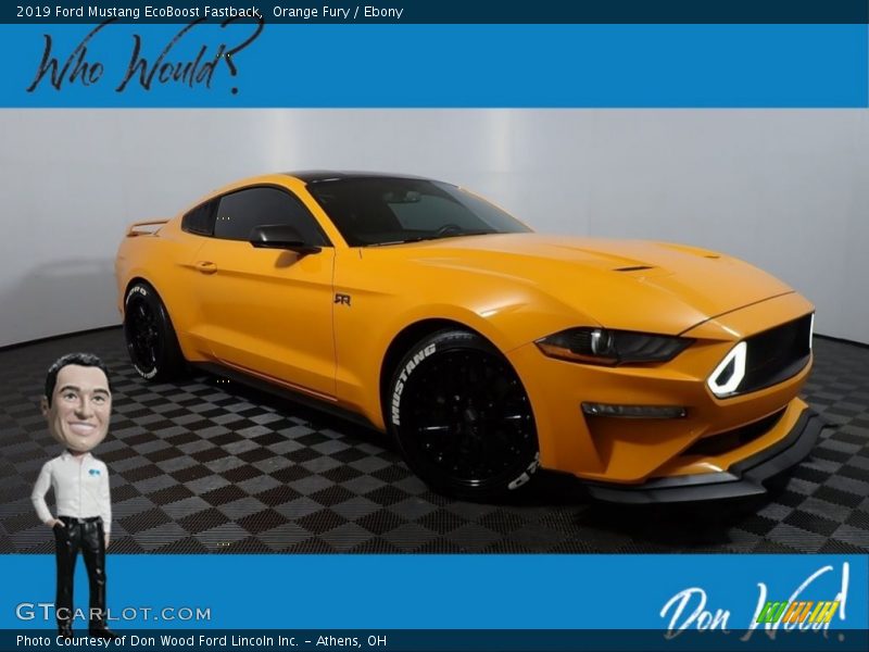 Orange Fury / Ebony 2019 Ford Mustang EcoBoost Fastback