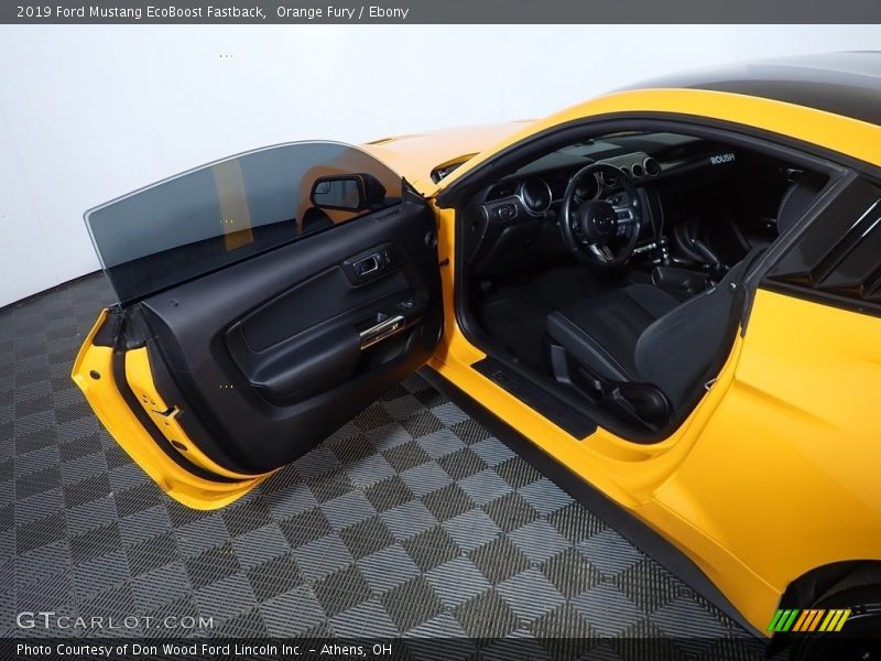 Orange Fury / Ebony 2019 Ford Mustang EcoBoost Fastback