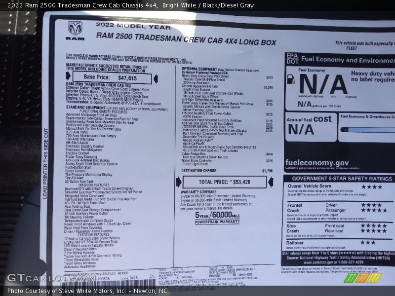 Bright White / Black/Diesel Gray 2022 Ram 2500 Tradesman Crew Cab Chassis 4x4