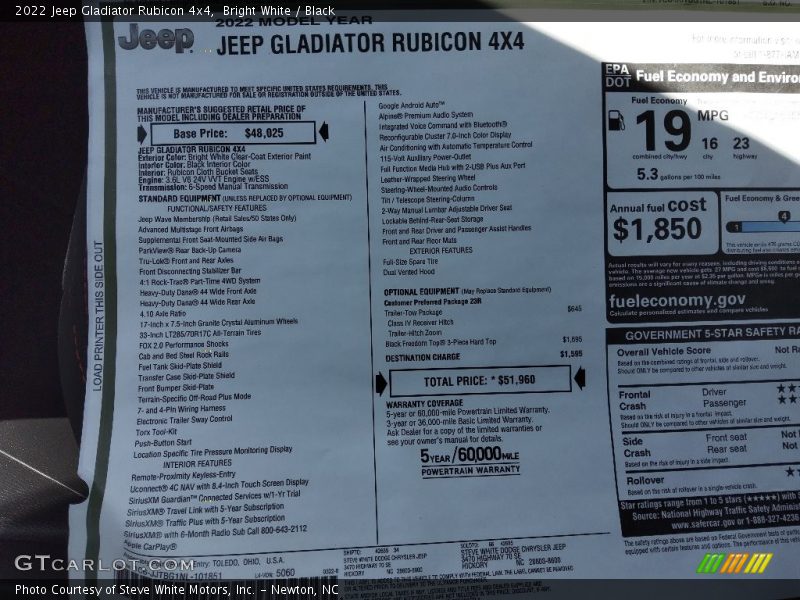 Bright White / Black 2022 Jeep Gladiator Rubicon 4x4