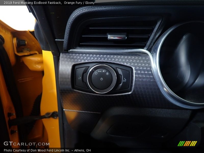 Orange Fury / Ebony 2019 Ford Mustang EcoBoost Fastback