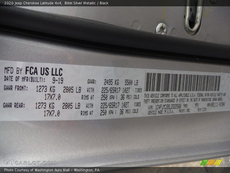 Billet Silver Metallic / Black 2020 Jeep Cherokee Latitude 4x4