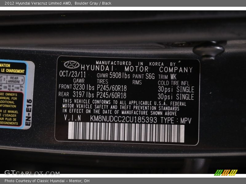 Boulder Gray / Black 2012 Hyundai Veracruz Limited AWD