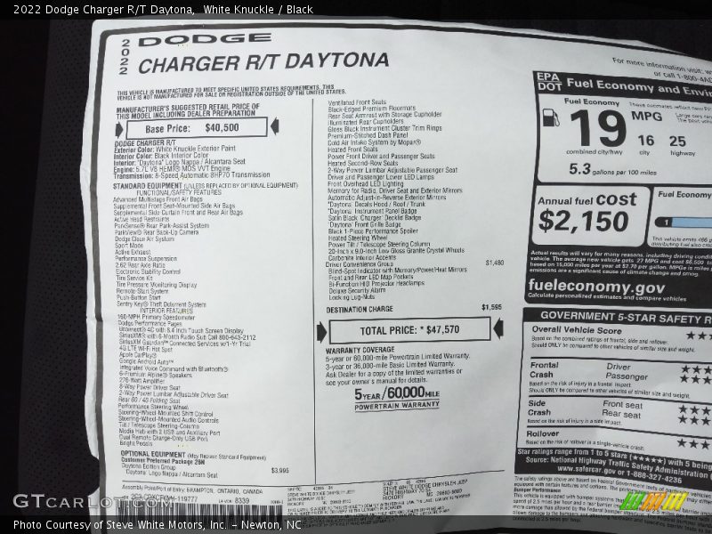 2022 Charger R/T Daytona Window Sticker