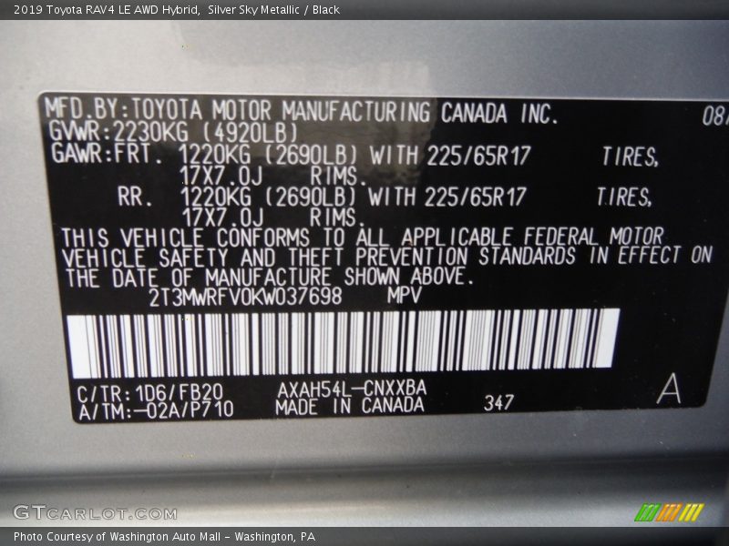 Silver Sky Metallic / Black 2019 Toyota RAV4 LE AWD Hybrid