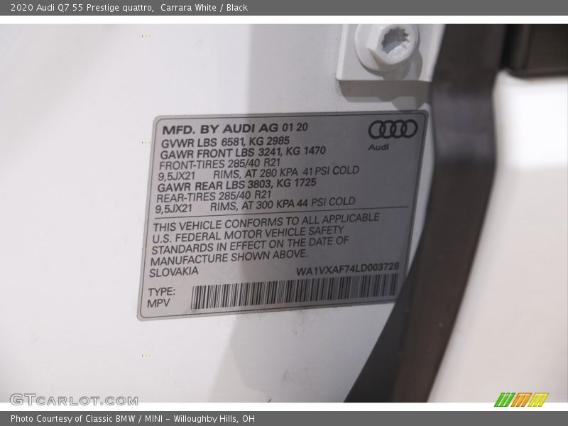 Carrara White / Black 2020 Audi Q7 55 Prestige quattro