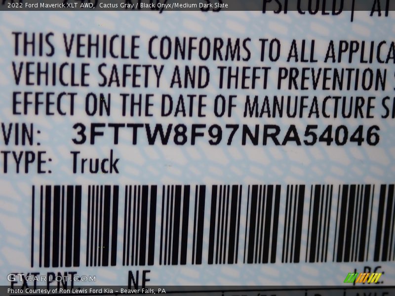 2022 Maverick XLT AWD Cactus Gray Color Code NE