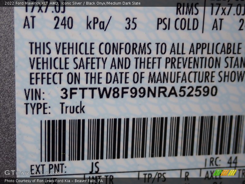 2022 Maverick XLT AWD Iconic Silver Color Code JS