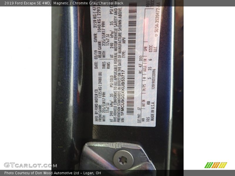 Magnetic / Chromite Gray/Charcoal Black 2019 Ford Escape SE 4WD