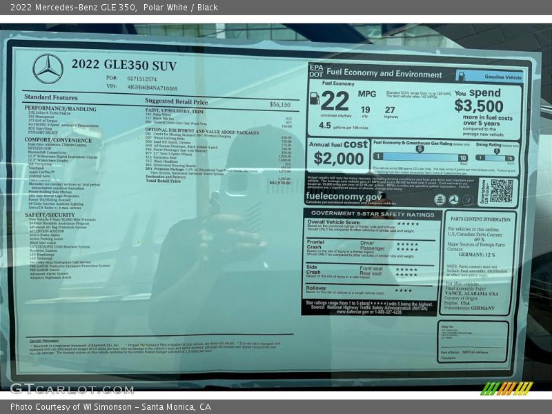  2022 GLE 350 Window Sticker