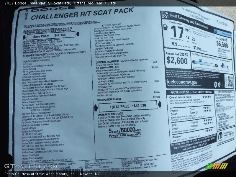  2022 Challenger R/T Scat Pack Window Sticker