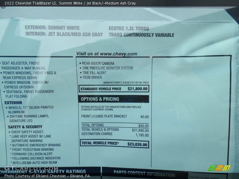 Summit White / Jet Black/­Medium Ash Gray 2022 Chevrolet TrailBlazer LS
