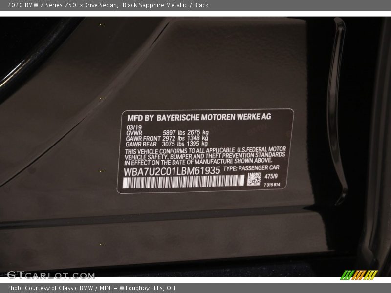 Black Sapphire Metallic / Black 2020 BMW 7 Series 750i xDrive Sedan