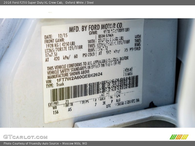 Oxford White / Steel 2016 Ford F250 Super Duty XL Crew Cab