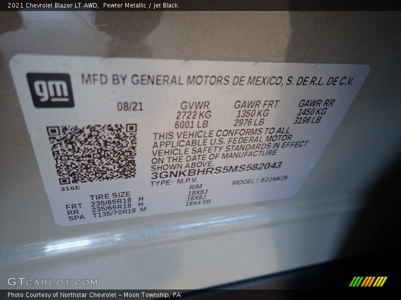 Pewter Metallic / Jet Black 2021 Chevrolet Blazer LT AWD