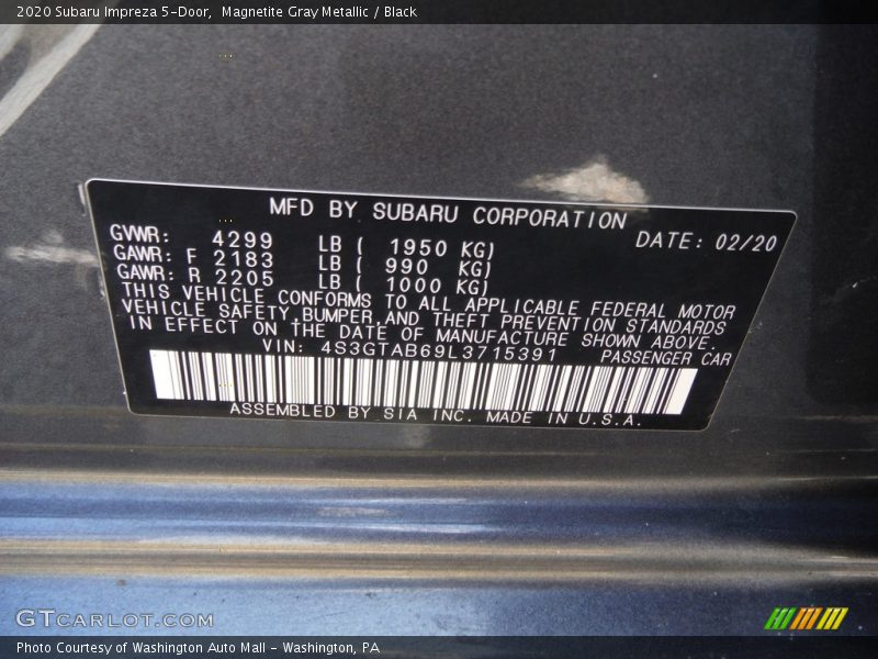 Magnetite Gray Metallic / Black 2020 Subaru Impreza 5-Door