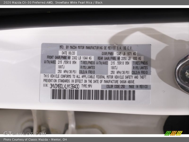 Snowflake White Pearl Mica / Black 2020 Mazda CX-30 Preferred AWD