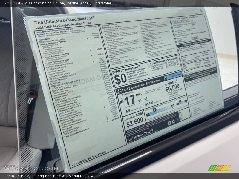  2022 M8 Competition Coupe Window Sticker