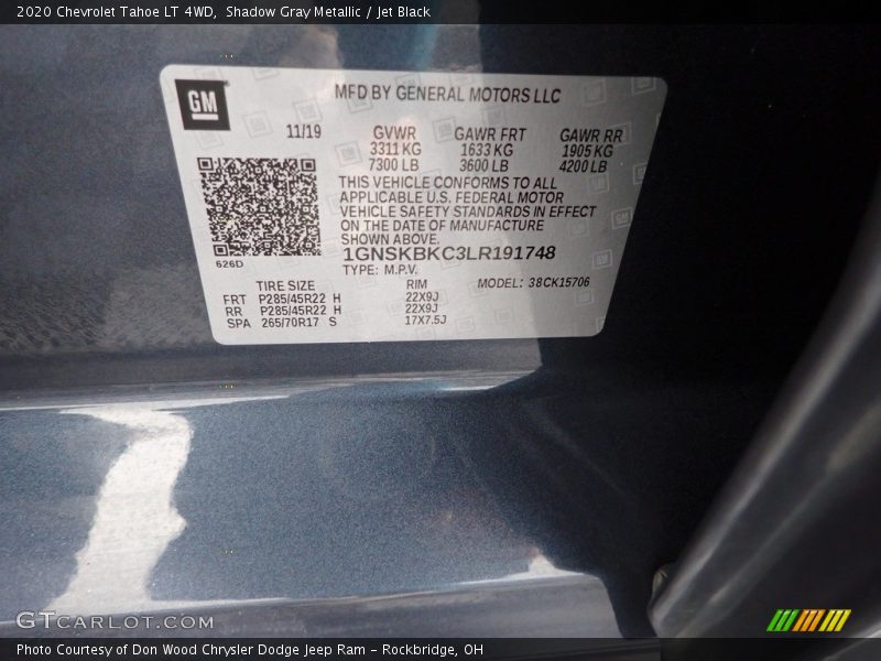 Shadow Gray Metallic / Jet Black 2020 Chevrolet Tahoe LT 4WD