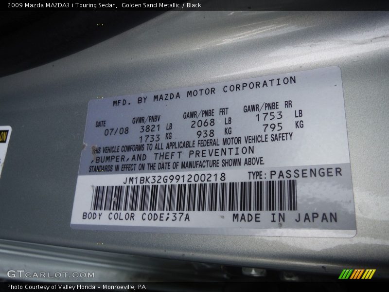 Golden Sand Metallic / Black 2009 Mazda MAZDA3 i Touring Sedan