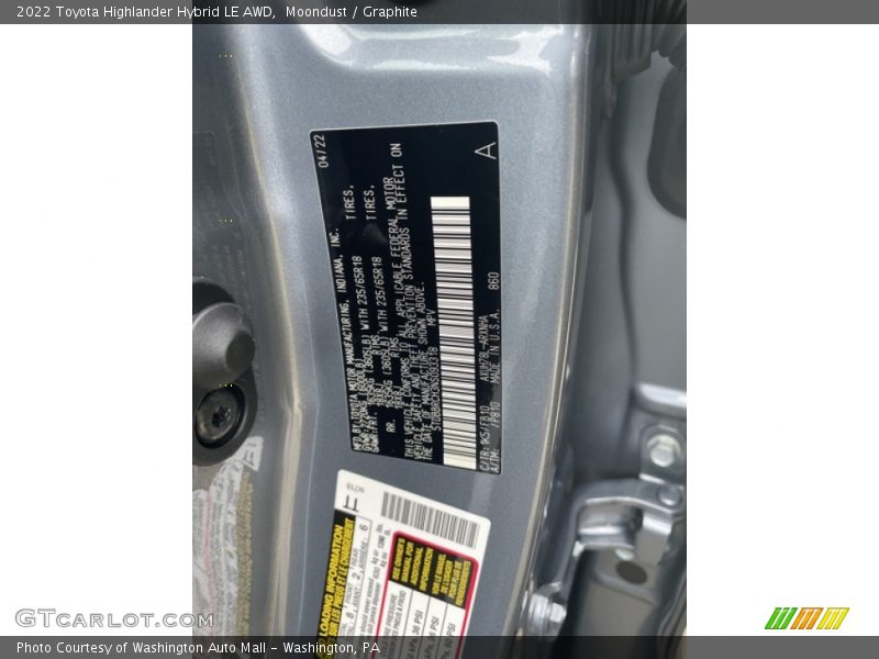 Moondust / Graphite 2022 Toyota Highlander Hybrid LE AWD