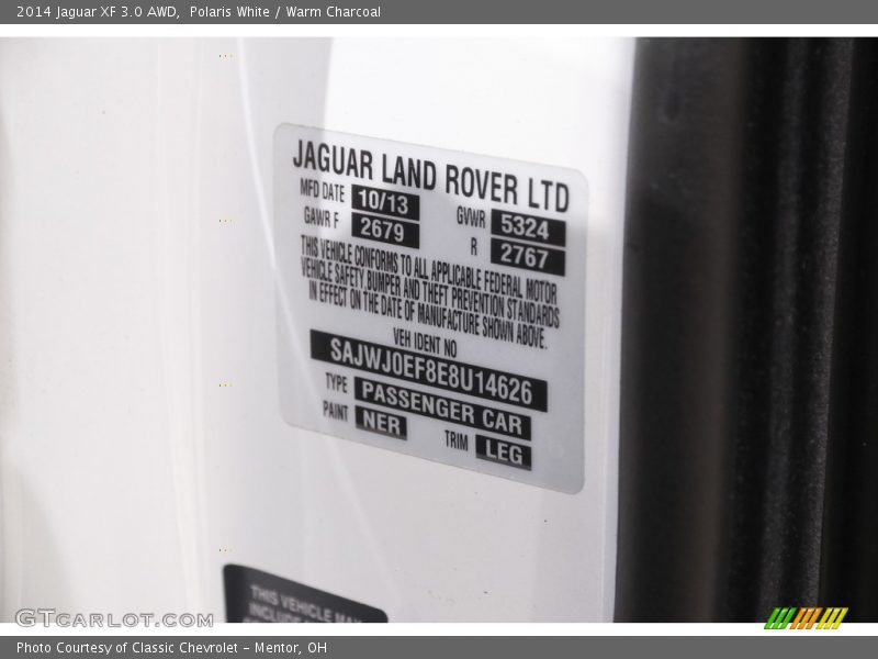 Polaris White / Warm Charcoal 2014 Jaguar XF 3.0 AWD