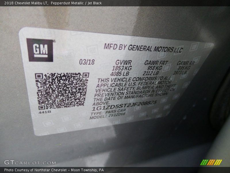 Pepperdust Metallic / Jet Black 2018 Chevrolet Malibu LT