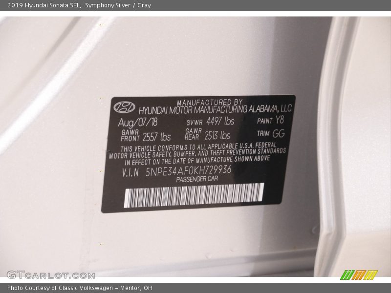 Symphony Silver / Gray 2019 Hyundai Sonata SEL