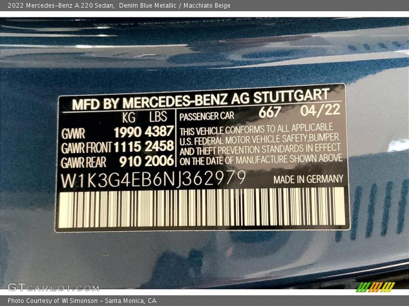 2022 A 220 Sedan Denim Blue Metallic Color Code 667