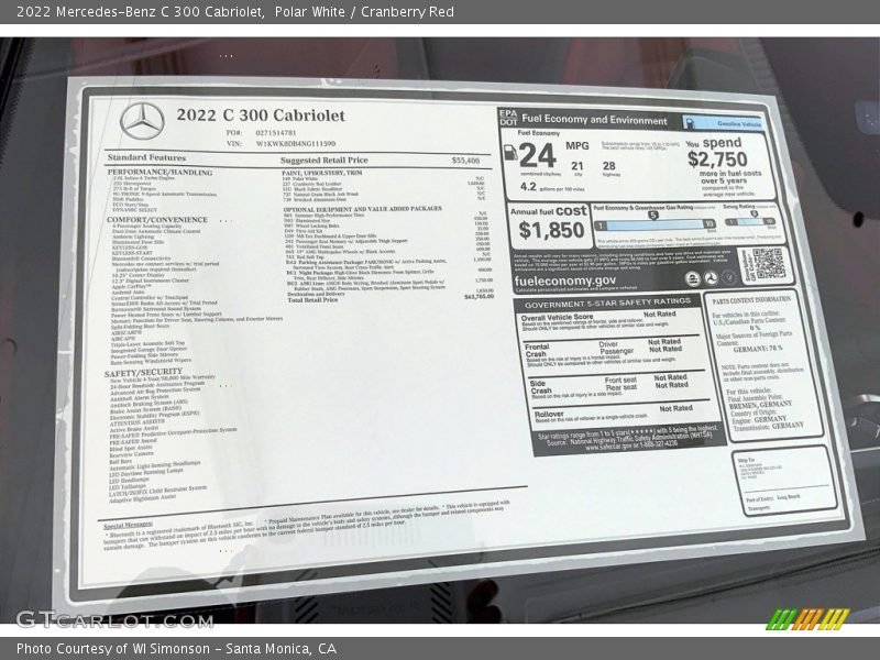 Polar White / Cranberry Red 2022 Mercedes-Benz C 300 Cabriolet