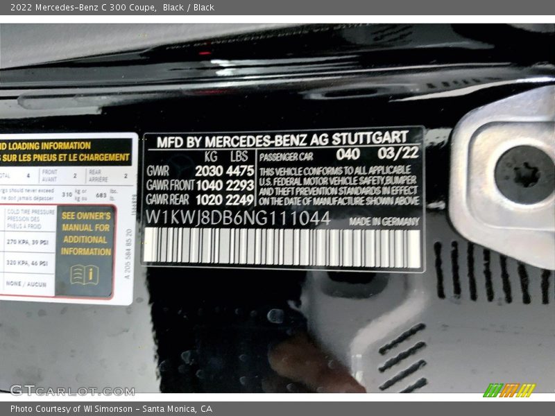 2022 C 300 Coupe Black Color Code 040