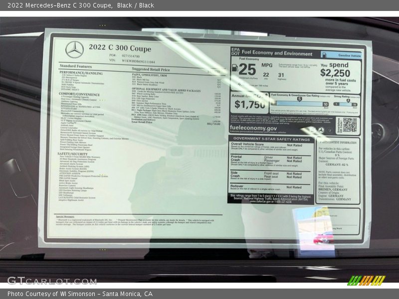  2022 C 300 Coupe Window Sticker