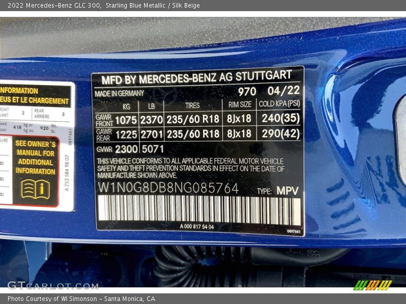 2022 GLC 300 Starling Blue Metallic Color Code 970