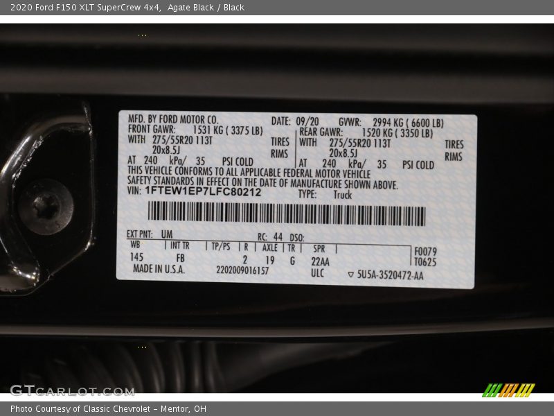 Agate Black / Black 2020 Ford F150 XLT SuperCrew 4x4
