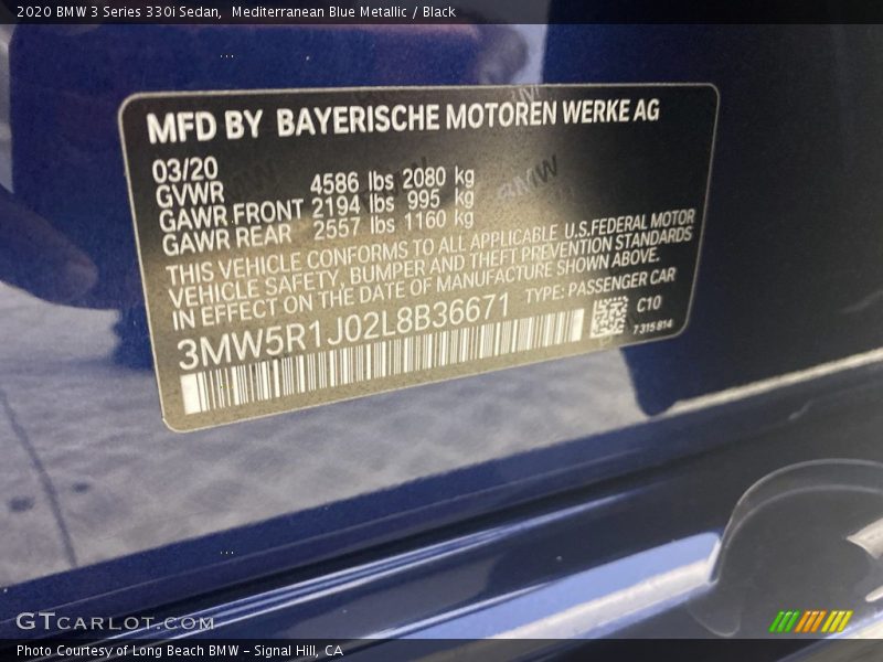 Mediterranean Blue Metallic / Black 2020 BMW 3 Series 330i Sedan