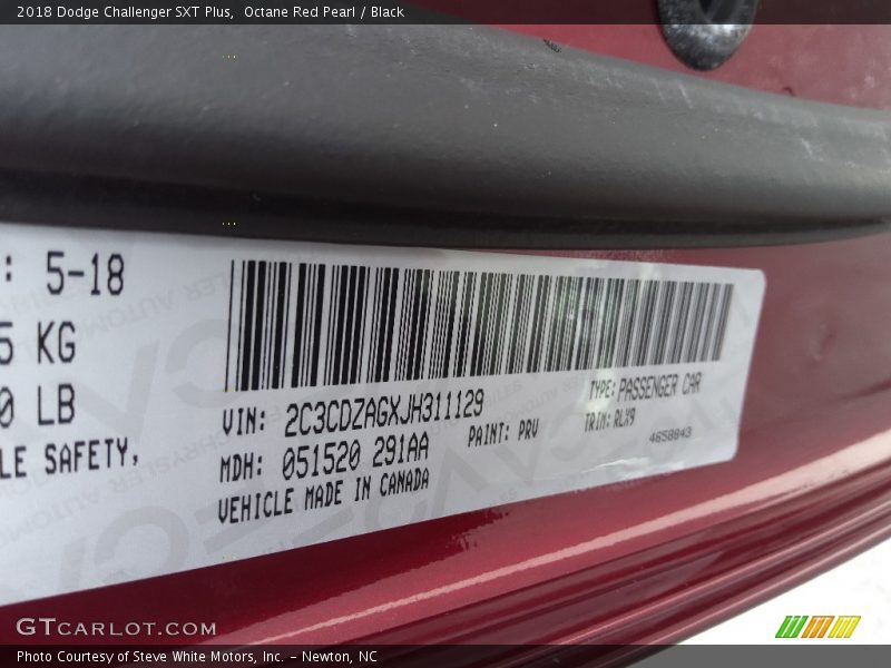 2018 Challenger SXT Plus Octane Red Pearl Color Code PRV