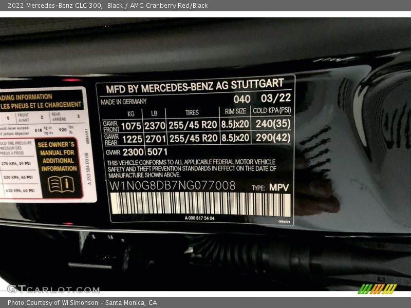 2022 GLC 300 Black Color Code 040