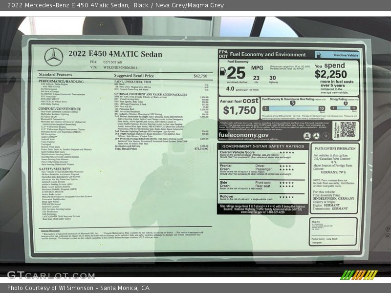  2022 E 450 4Matic Sedan Window Sticker