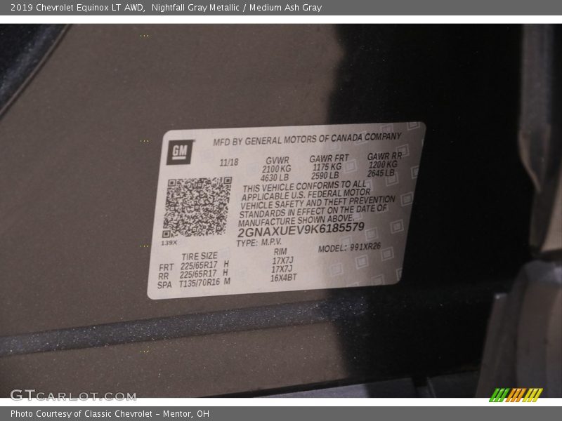 Nightfall Gray Metallic / Medium Ash Gray 2019 Chevrolet Equinox LT AWD