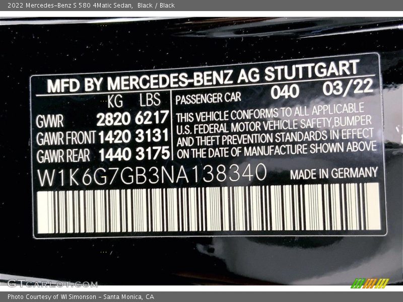 Black / Black 2022 Mercedes-Benz S 580 4Matic Sedan